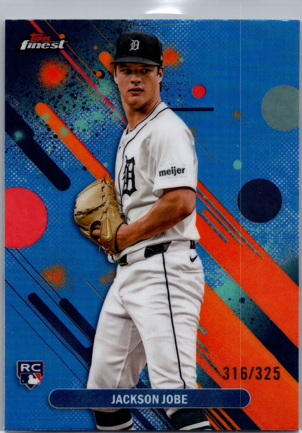 2025 Topps Finest - Common Jackson Jobe #35 Sky Blue Refractor /325 (RC) Tigers