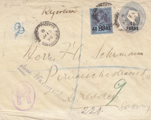 Levante: letter - registered 1898 to Dresden - no Watermark