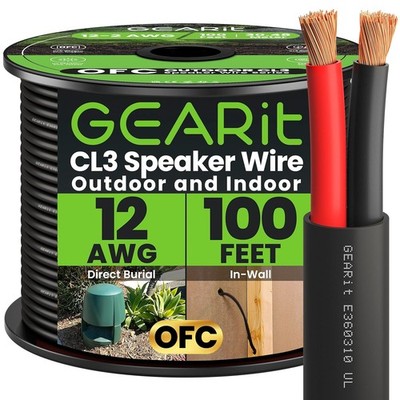 GearIT 12/2 Speaker Wire (100 Feet) 12AWG Gauge - 100 Feet, Black 12 AWG 