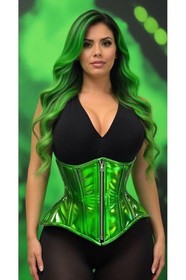 Daisy Top Drawer Green Holo Double Steel Boned Underbust Waist Cincher Corset