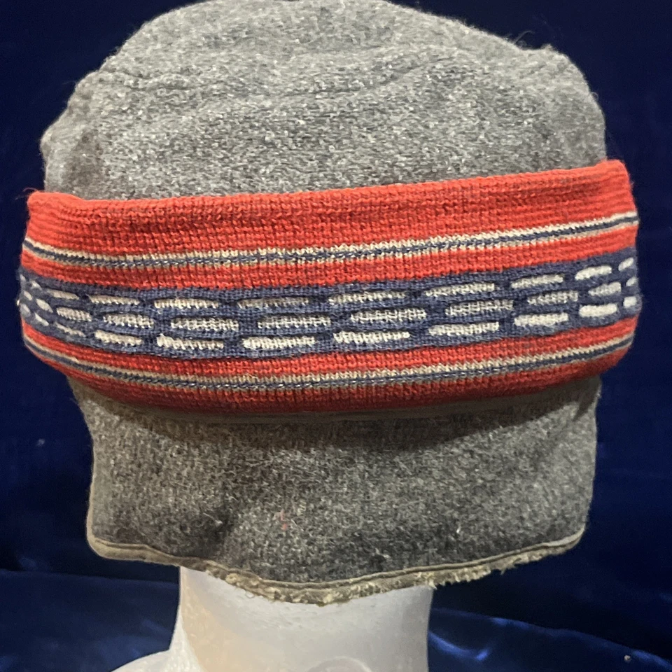 1930’s Lana Hombre’s Gorra Paperboy Vintage Orejeras Fundas Gris Rojo y Azul Foto 3 de 4