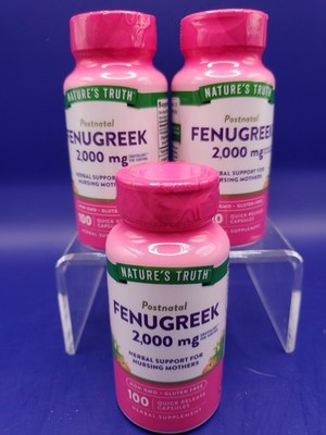 3 Pack Natures Truth Fenugreek Postnatal Nursing Support 300 Capsules Exp 07/26