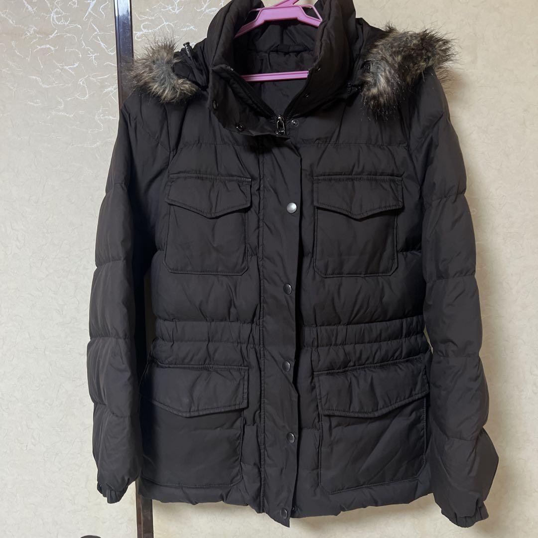 Uniqlo Down Jacket XL Dark Brown Fur Hood Warm Lightweight