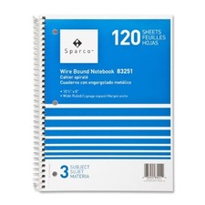 Sparco SPR83251 Wirebound 3-Subject Notebook 120 Sheets Assorted