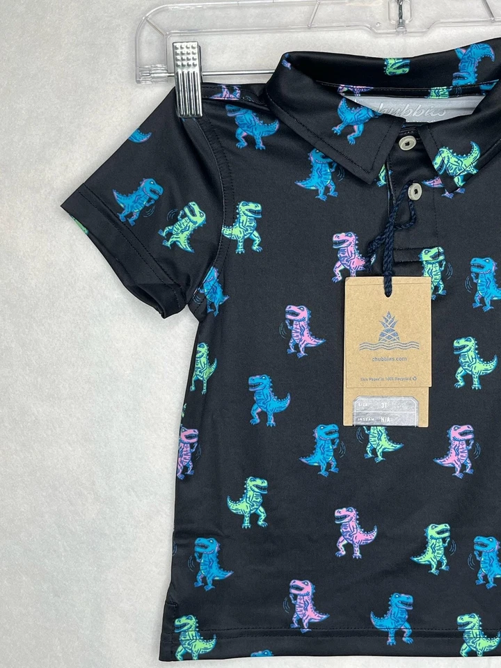 Camisa Chubbies Niños 3T Negra Polo The Lil Bodacious Cretácico Performance Dino Foto 2 de 4