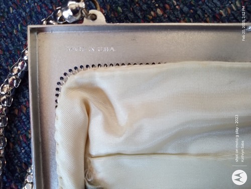 Vintage Whiting & Davis Evening Silver Mesh Clutch/ Purse Rhinestone Frame - Picture 8 of 13