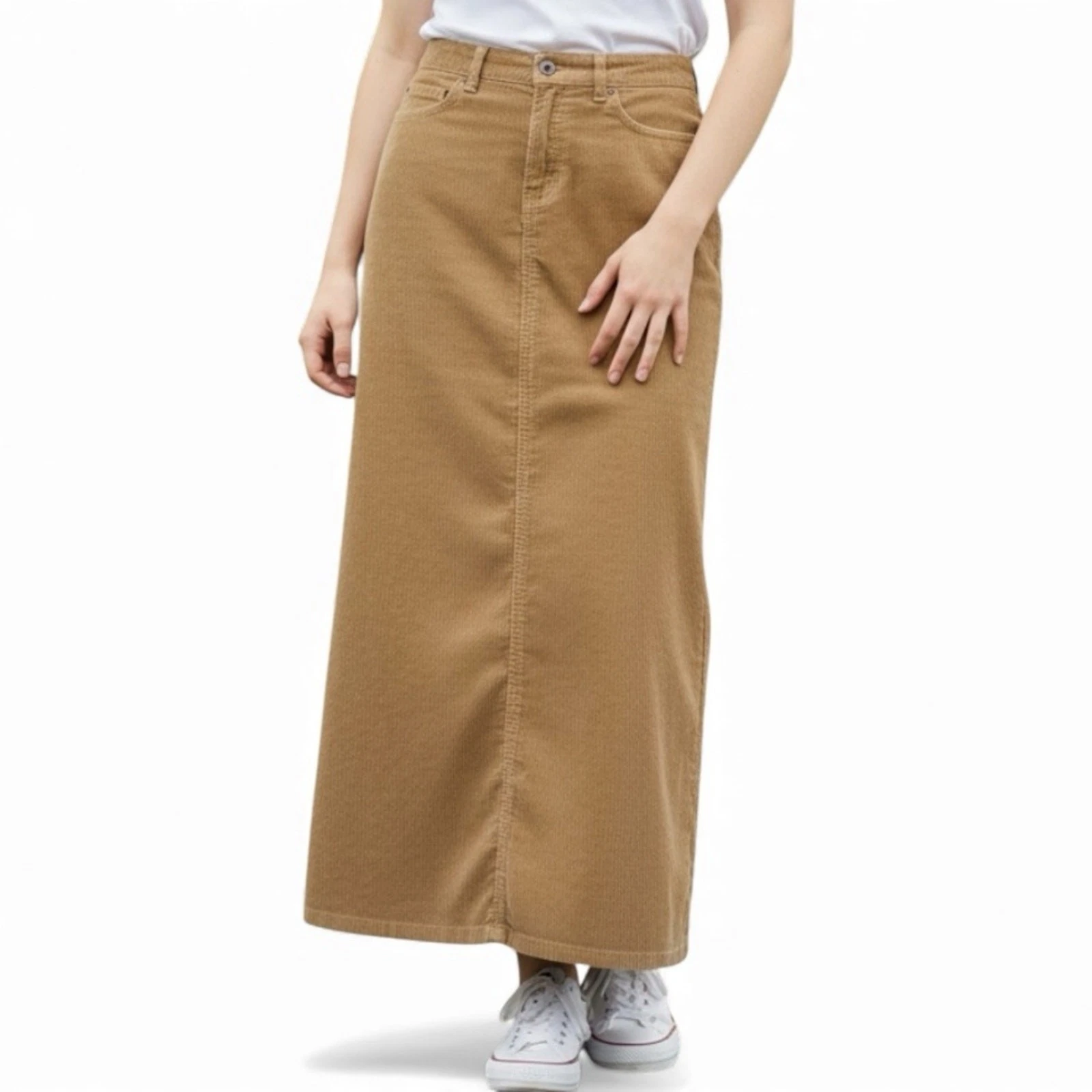 Corduroy Maxi Skirt Size 6 Tan Grunge Granola Cottage Casual Y2K 90s Eddie Bauer