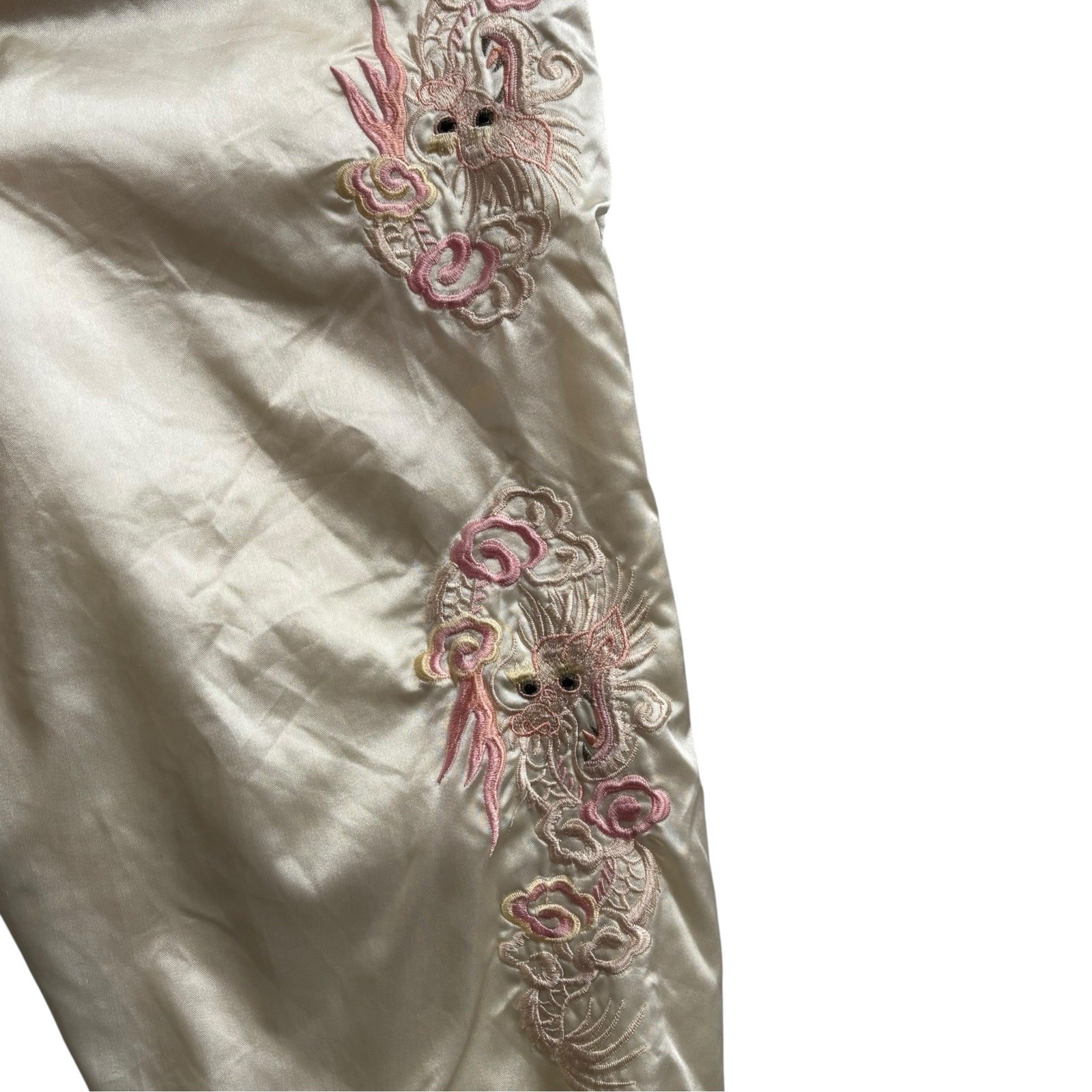 Vintage Japanese Bomber Jacket Cream Black Embroidered Dragon 90s Y2K Large 44 image 4