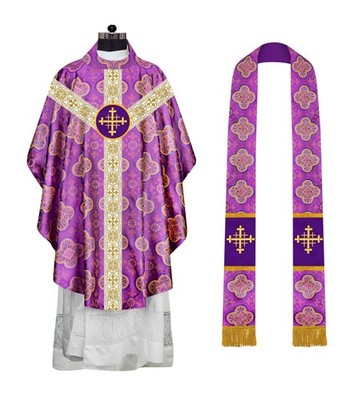 Violet Priest Chasuble with Spiritual Cross embroidery and Y-type Braided Trims