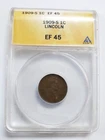 1909-S 1c Lincoln Wheat Cent Anacs EF 45