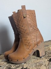 Stivaletti Cubanas marroni EUR 37 UK 4 pelle legno tacco a blocco