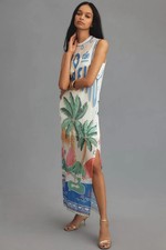 New Anthropologie Farm Rio Graphic Mesh Midi Dress Size XL MSRP $180.00