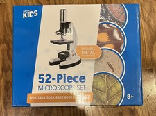 AmScope 52pc 120X-1200X Kids Starter Compound Microscope Portable Science Kit