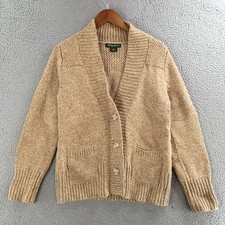 Eddie Bauer Cardigan Sweater Womens M Knit Button Front Cozy Casual Soft Beige