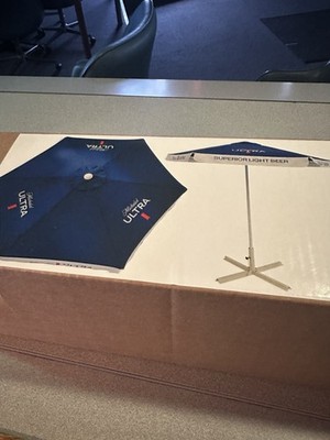 Michelob Ultra Blue Logo Market Style Patio Umbrella 7  Tall w/Stand BRAND NEW