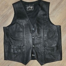 Vintage Genuine Leather Mens Black Snap Front Biker Vest Size 44