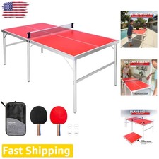 Red Table Tennis Game Set - Instant Setup 6ft x 3ft Aluminum - 4 Players