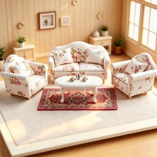 1:12 Dollhouse LivingRoom Furniture, 16Pcs Minitaure Wooden Sofa Couch Set  ...