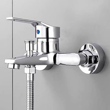 Basin Faucets Chrome Wall Mounted Hot Cold Water Dual Spout Mixer Tap For Bathro