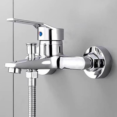 Waschtischarmaturen Chrom Wandmontage Warm Kalt Wasser Doppelauslauf Mischbatterie für Bad