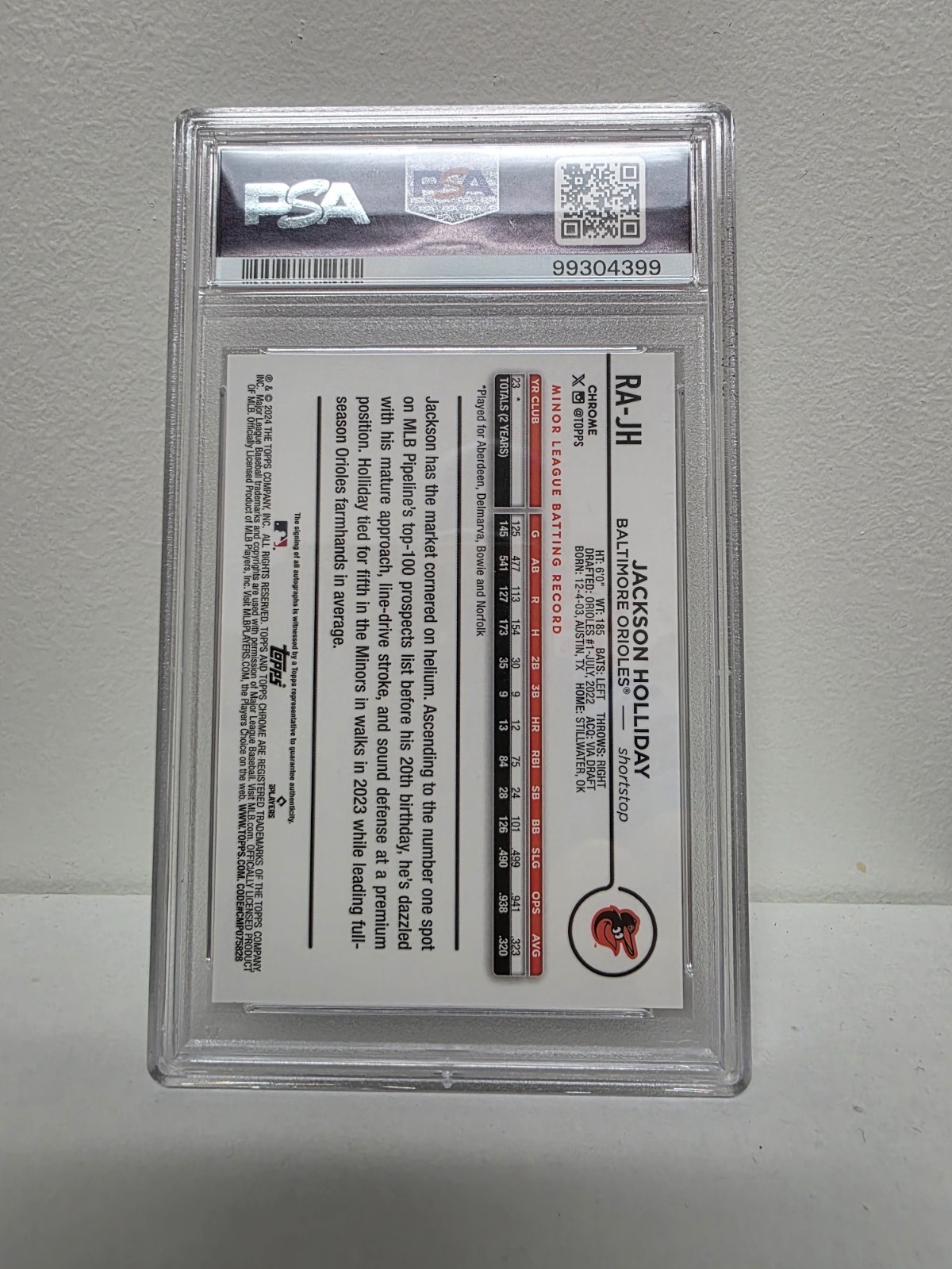JACKSON HOLLIDAY 2024 TOPPS CHROME ROOKIE PURPLE RC AUTO /250 PSA 9 view 2