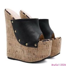 Women's Summer Peep Toe Rivet Wedge High Heels Platform Sandals Studded Slippers