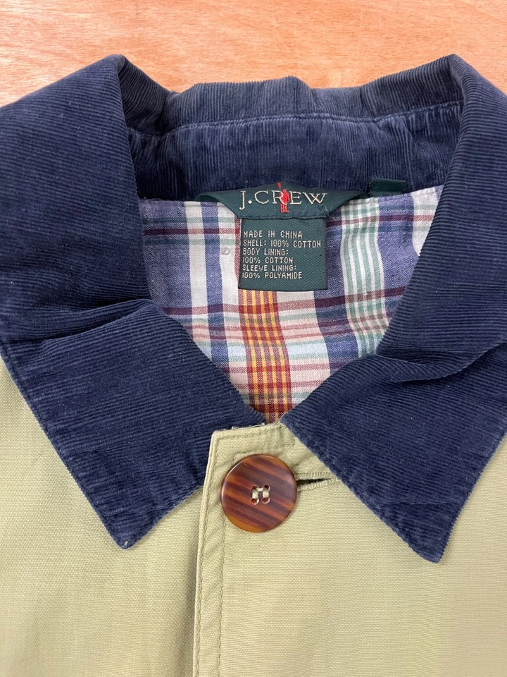 90s Vintage J Crew Barn Coat Oarsman Cordoruy Green Mens XL Chore Coat Plaid - Image 3 of 4