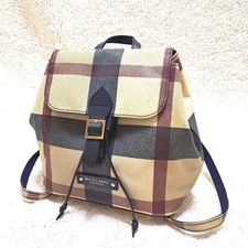 Burberry Blue Label Nova Check Backpack PVC Beige Women's Rucksack Authentic