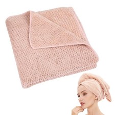 Microfiber Hair Towel Quick Dry Ultra Absorbent Long Thick 20x40 Inch Pink
