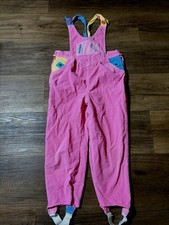 VTG 90s Toddler Girl 6T Pink Corduroy Bib Overalls Floral Embroidered Parachute