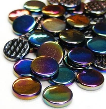Pearlized Black 18 mm Glossy Round Recycled Glass Mosaic Tile Pieces - 25 tiles 
