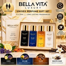 BellaVita Luxury Unisex Perfume Gift Set 4x20ml Long Lasting Fragrance Gift