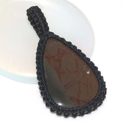 Macrame Thread Picture Jasper Pendant 2'' Unique Boho Gift Most Beautiful GW