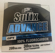 Sufix Advance Fluorocarbon 30lb - Clear Transparent - 200yd Fishing Line