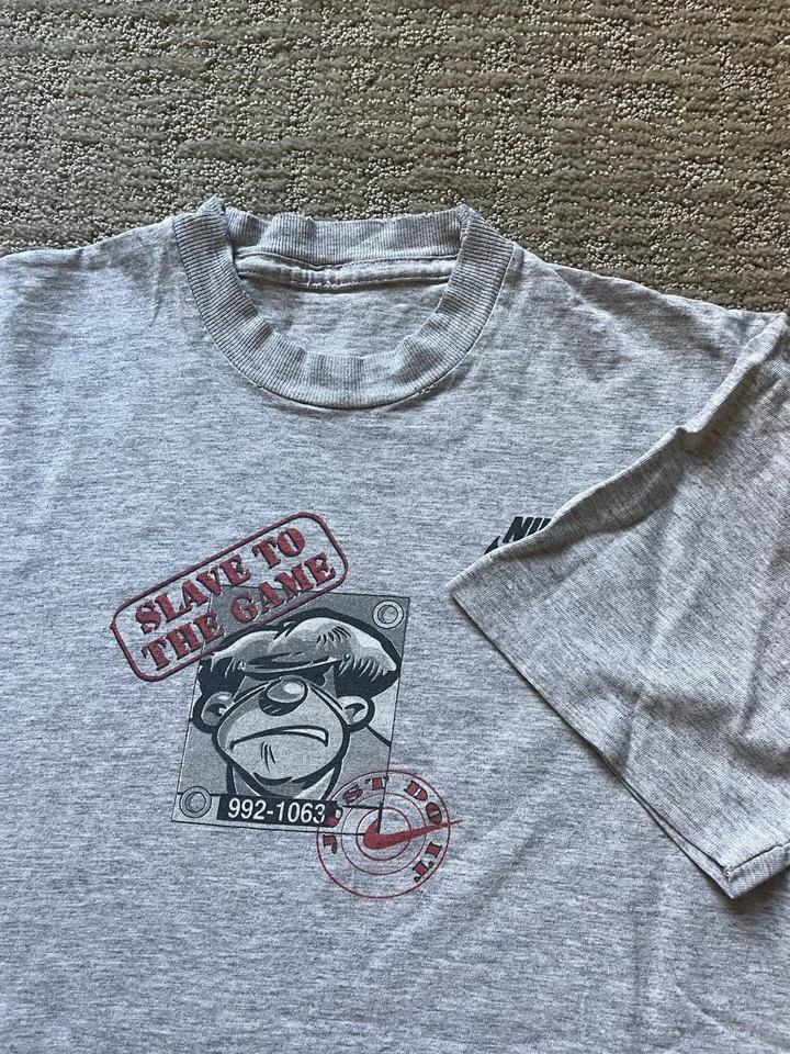 Vintage 90s Nike Soccer Football Slave To The Game Single Stitch T-shirt Grey - Image 4 of 4