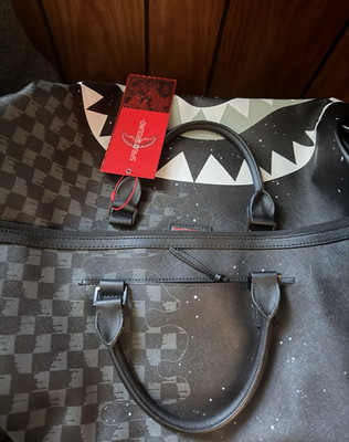 Sprayground Black Checked Duffle Bag Carry On Adjustable Straps Soft Case