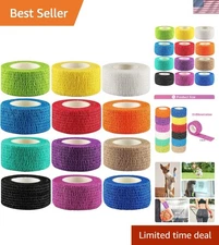 Versatile Self Adherent Bandages - 12 Rolls for Pets & First Aid in 12 Colors