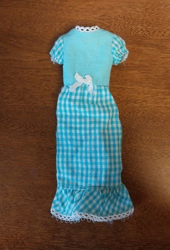 Vintage Barbie: Skipper #4223 Quick Curl  Blue Gingham Dress, 1973, Free Ship!