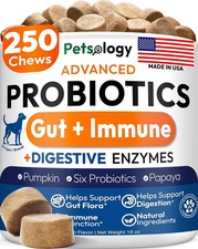 Dog Probiotics Chews 250 Ct Digestive Enzymes Gut Health Skin Support