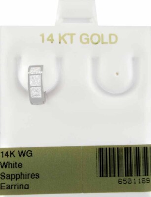 LAB CREATED WEISSE SAPHIRE einzelner HUGGIE OHRRING 14K WEISSGOLD - neu mit Etikett
