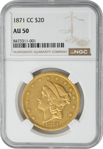 1871-CC $20 Gold Liberty AU50 NGC 950014-49