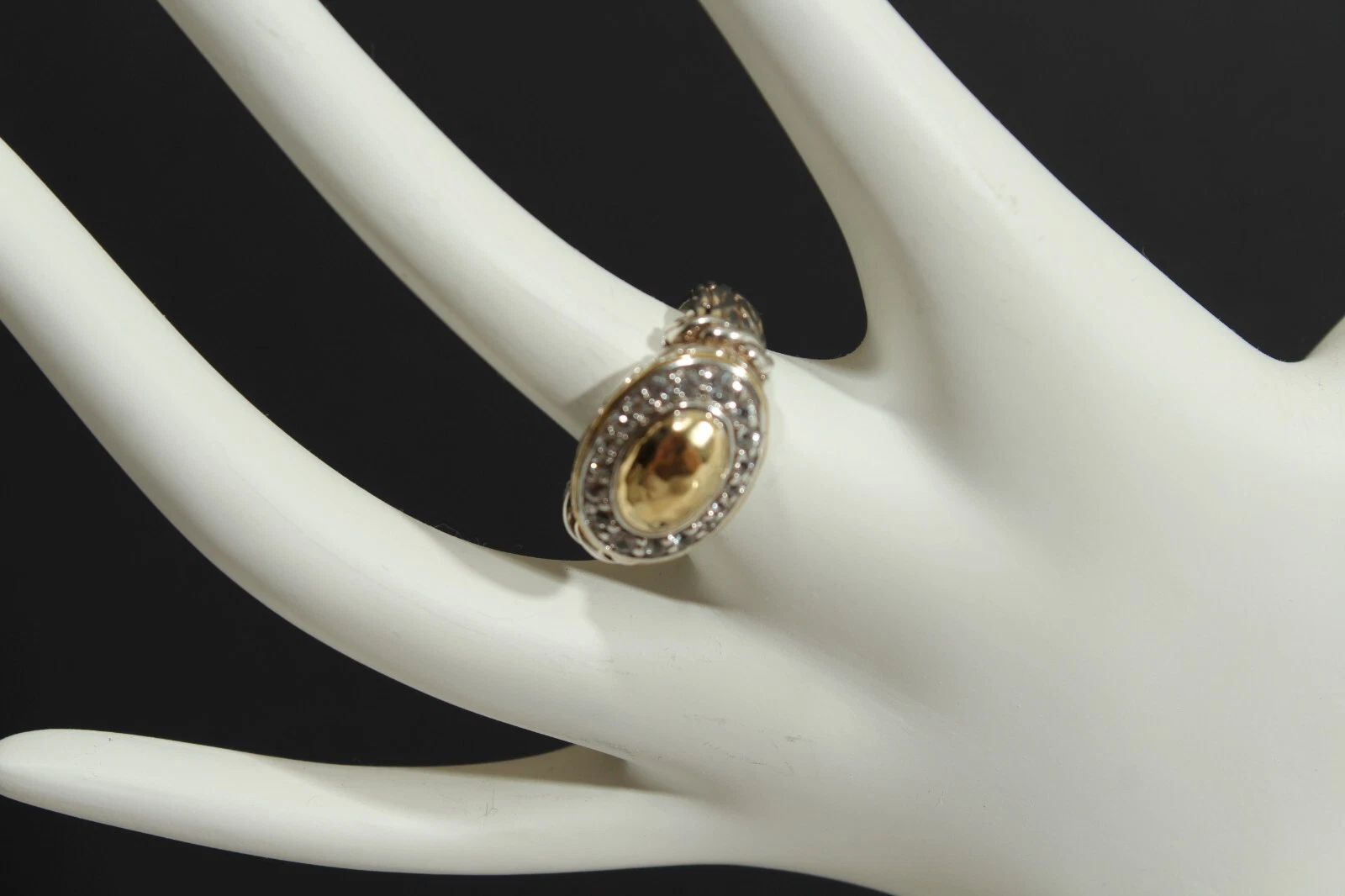 JOHN HARDY Sterling Silver & 22K Gold & Sapphire East West Hammered Palu Ring!