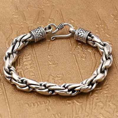 Solid 925 Sterling Silver Chain Men Gift 9mm Twist Rope Bracelet