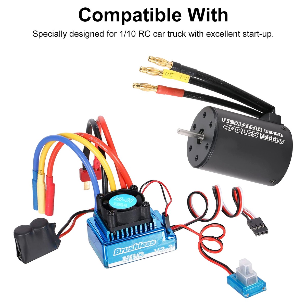 3650 3900KV Brushless Motor 120A ESC Combo Set for 1/10 RC Car