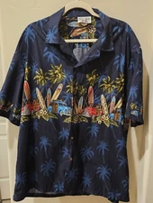 Vtg Pacific Legend Mens Sz 2XL XXL Hawaiian Shirt classic cars surf board  Print