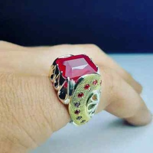 Authentic 925 Sterling Silver Men's Red Ruby Stone Ring, Turkish Handmade Ottoman Ring,