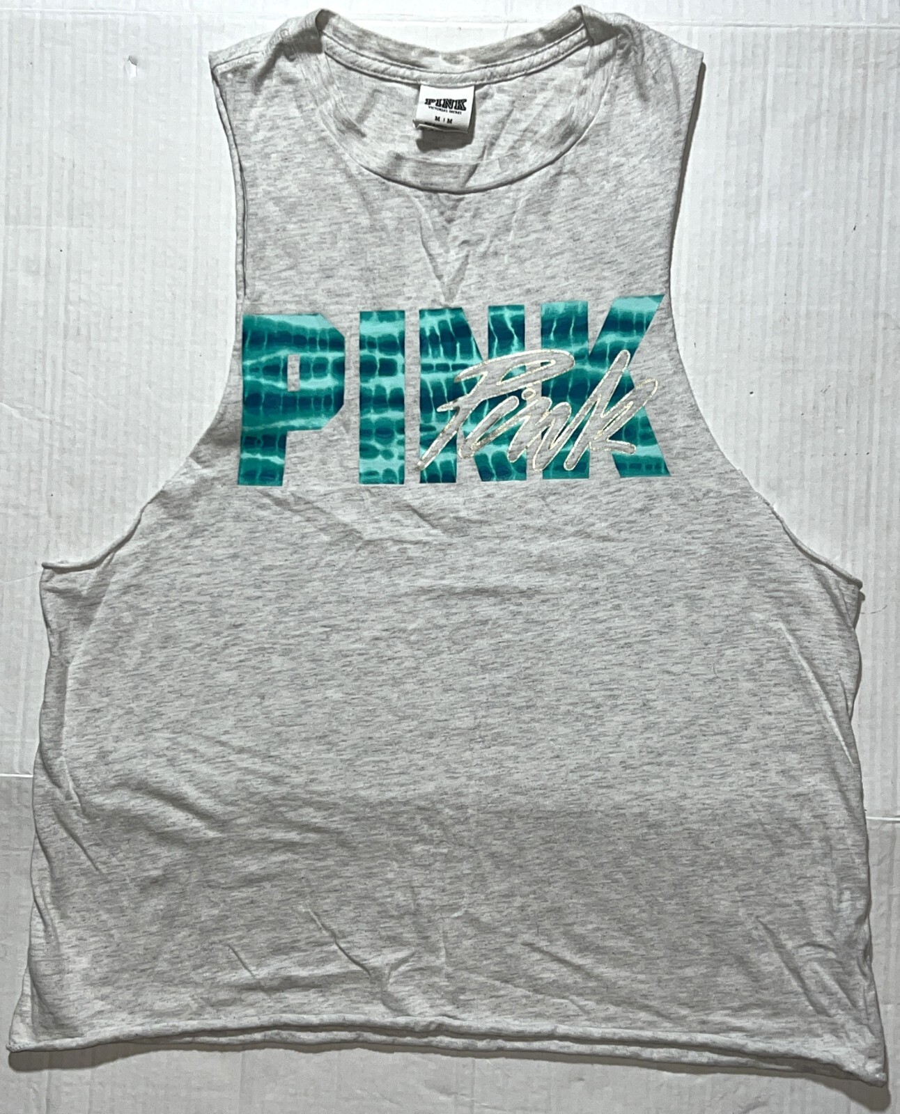 Victorias Secret PINK Cropped Muscle Tank Raw Edge Hem Crop Top Athletic Shirt M