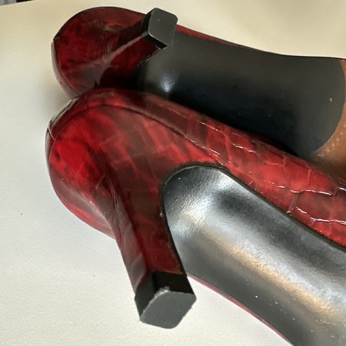 Stuart Weitzman Lacquered Red Leopard Print Patent Stiletto Sexy Heels Pumps 5 B - Picture 4 of 5