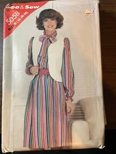 See & Sew 5058 Vintage 80's Butterick Dress,Tie,Vest Sewing Pattern Sz. 14-18