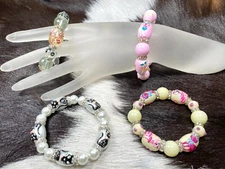 Cat Bracelets Princess Kitty Bracelet Lot of 4 Beaded Stretch Handmade Beaded